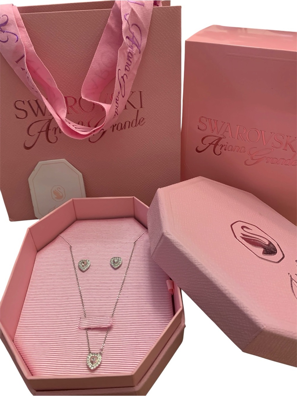 Swarovski Pink Heart Pendant Necklace with Heart Studs
